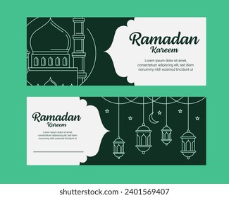 ramadan kareem banner template vector design with line art or monoline style