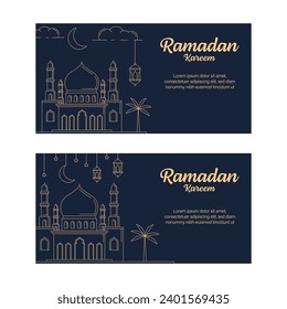plantilla de banner ramadan kareem diseño vectorial con estilo de línea o monolina