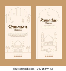 RAMADAN Kareem Banner-Vorlage Vektordesign mit Linienkunst oder Monoline-Stil