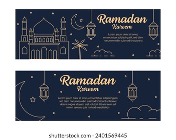 ramadan kareem banner template vector design with line art or monoline style