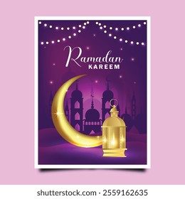 Ramadan Kareem with beautiful crescent and lantern Instagram post template design.