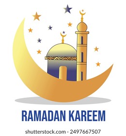 Ramadan Kareem beautiful golden moon vector,Eid mubarak ramadan arabic lantern and islamic crescent  Islamic festival.