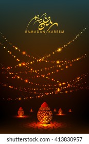 Ramadan Kareem beautiful greeting card with arabic calligraphy which means ''Ramadan kareem ''-traditional lantern of Ramadan