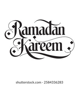 Ramadan Kareem. Beautiful Islamic greeting handwritten in black color on white background. Vector illustration. Great for banner designs, greeting cards, invitations.