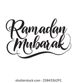 Ramadan Kareem. Beautiful Islamic greeting handwritten in black color on white background. Vector illustration. Great for banner designs, greeting cards, invitations.