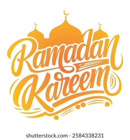 Ramadan Kareem. Beautiful Islamic greeting handwritten in black color on white background. Vector illustration. Great for banner designs, greeting cards, invitations.