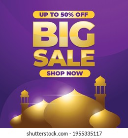 Ramadan kareem big sale banner background, vector template design for social media promotion or web banner