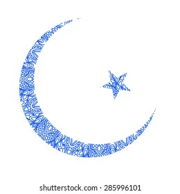Ramadan Kareem.  Blue greetings background. Vector illustration. Ornament. Crescent and star.
