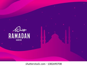 Ramadan kareem with blue luxurious background, template islamic ornate greeting card vector