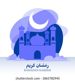 Ramadan Kareem Blue Mosque Background Template Design