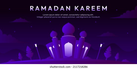 Ramadan kareem blue purple art for background flat design style