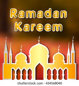 Ramadan Kareem with blurred background and mosque. Vector Illustration