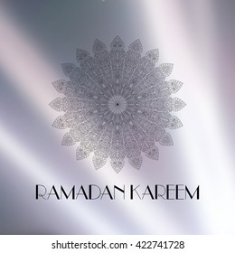 Ramadan Kareem blurred background with round mandala. Arabic, Islamic, Ottoman ornament, pattern, Eid al Adha motif. Vector illustration for greeting card, postcard, invitation, poster, banner etc.