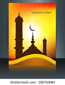 Ramadan Kareem brochure mosque template festival for beautiful reflection wave card vector