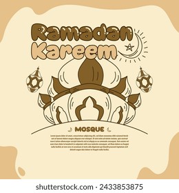 Ramadán kareem mezquita marrón dibujado a mano ilustración vectorial, bueno para la pared, elemento, diseño de mercancía