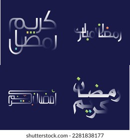 Ramadan Kareem Calligraphy in Glossy White with Colorful Illustrations of Islamic Lamps and Crescents