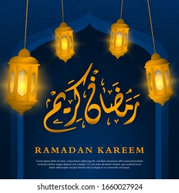 ramadan kareem calligraphy islamic background with realistic lantern and arabian style design vector eps 10