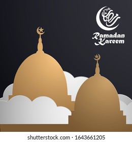 Caligrafía de kareem de Ramadán con farolillos, hermosa tarjeta de saludo de Ramadán Kareem con caligrafía árabe, plantilla para menú, invitación, afiche, pancarta