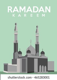 Ramadan Kareem calligraphy with mosque in green background