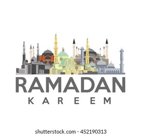 Ramadan Kareem calligraphy with mosques 1