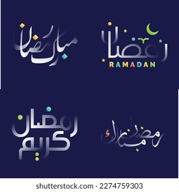 Ramadan Kareem Calligraphy Pack with White Glossy Effect and Fun Design Elements