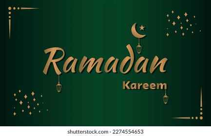 Ramadan Kareem Calligraphy Text On Green Background With 3d Star Moon Lantern View Stock Illustration.
