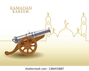 ramadan kareem with canon and mosque shape