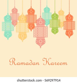 Ramadan Kareem card. Arabic lanterns. Vector illustration.