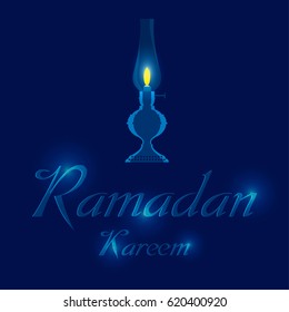 Ramadan Kareem card. Arabic oil lantern. Vector illustration.