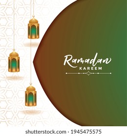 ramadan kareem card design with realistic lamps