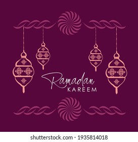 Ramadan Kareem card design template monoline style