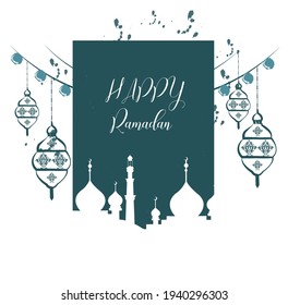 Plantilla de diseño de tarjetas Ramadan Kareem estilo monolítico