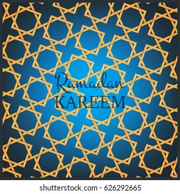 Ramadan Kareem card design template. Arabian background with mysterious light, gold pattern and typography