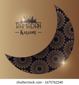 ramadan kareem card with golden moon vector illustration design