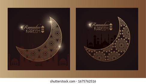 ramadan kareem card with golden moons vector illustration design