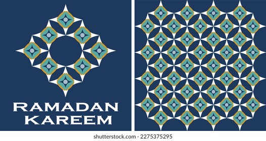 Ramadan Kareem card illustration design. Front and back Moroccan art vector. Classy Arabic geometric and elegant pattern