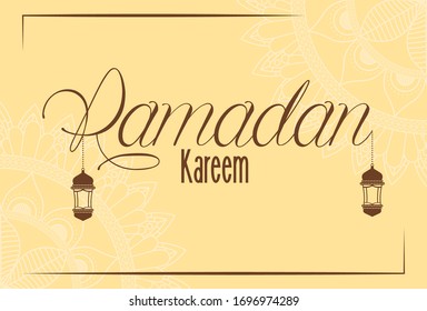 Ramadan kareem card with lanterns hanging vector illustration design