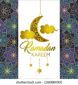 ramadan kareem and card with moon and clouds