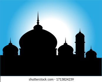 Ramadan Kareem card with mosque, Vector illustration.