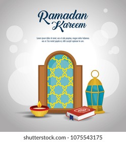 ramadan kareem card with set icons