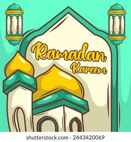 Ramadan Kareem with cartoon Islamic Illustration ornament