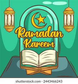 Ramadan Kareem with cartoon Islamic Illustration ornament