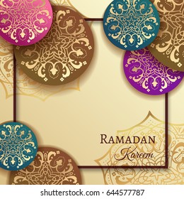 Ramadan Kareem celebrate greeting background with islamic geometric patterns with paper cutting style. Arabic decoration. Vector illustration. EPS 10