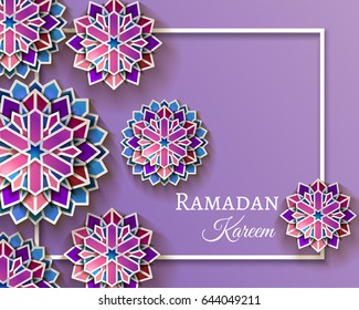 Ramadan Kareem celebrate greeting card or illustration with paper cutting style with bright colored arabic islamic geometric art. Islamic decoration. Vector illustration. EPS 10