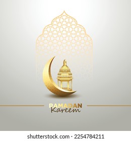 Ramadan Kareem celebrates card design with traditional lantern and crescent moon