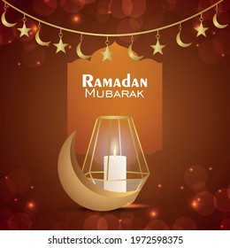 Ramadan kareem celebration background with vector illustration of lantern and moon