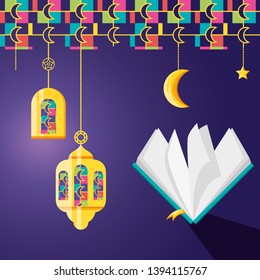 Ramadan Kareem celebration card with koran book