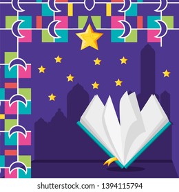 Ramadan Kareem celebration card with koran book