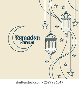 Ramadan Kareem Celebration Card with Lanterns and Starry Theme