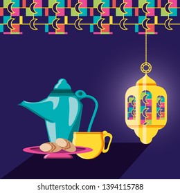 Ramadan Kareem celebration card with teapot lamp